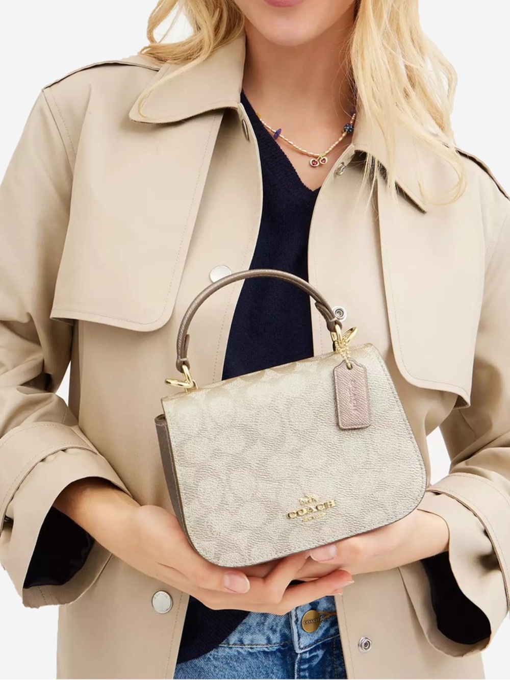 Coach Mini Top Handle Bag in Chalk and Taupe
